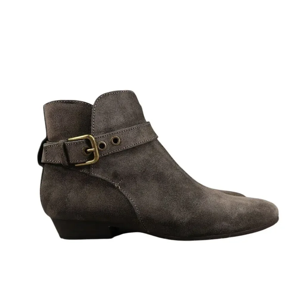 J Crew Shoes Women 7 Bootie Fashion Leather Classic Buckle Strap Block Heel Grey